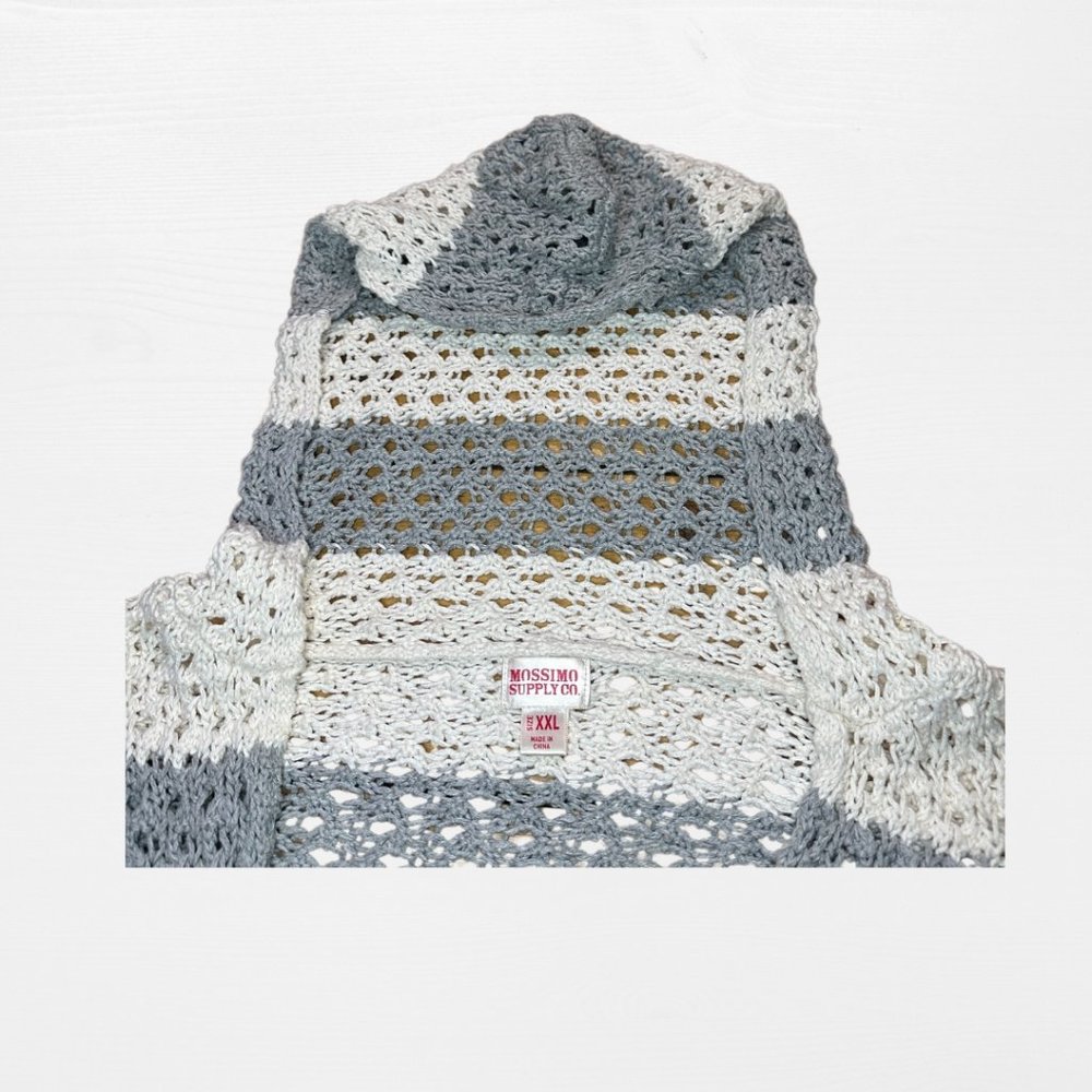 SOLD grey and white striped knit short sleeve low cut sweater hood mossimo XXL - Picture 7 of 11